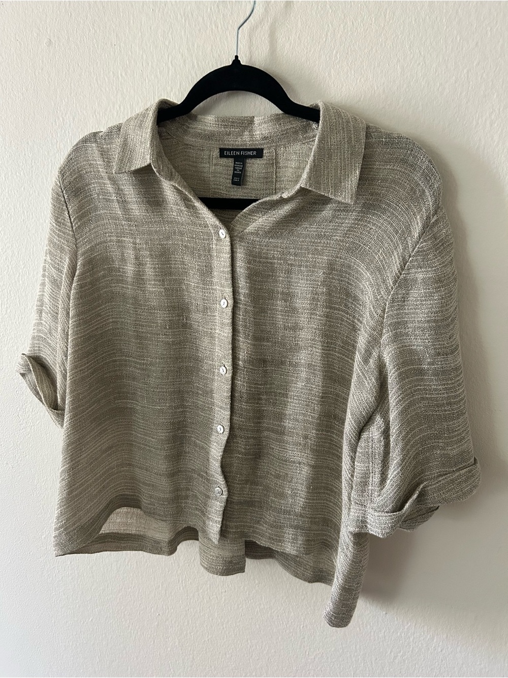 Eileen Fisher Organic Linen Boxy Cropped Button Down Shirt Top Small Minimalist - Picture 2 of 7